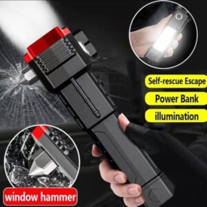 High-Power LED Torch Light Rechargeable Flashlight, Multifunctional Tactical Hammer and Power Bank To Charge the Phone